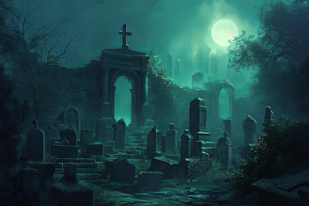 Mysterious Ancient graveyard night Generate Ai