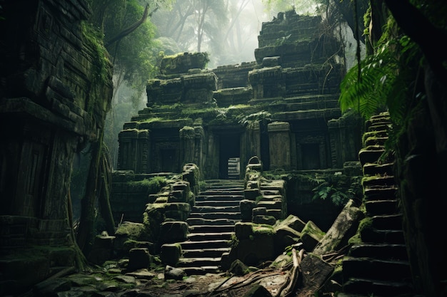 Таинственные древние руины в дремучих джунглях Генеративный ИИ