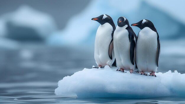 氷山の上にあるペンギンと謎の南極の風景