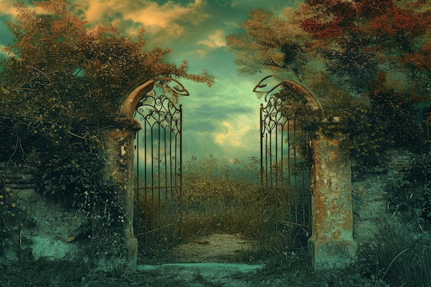 Mysterious Arched gate surreal sky Generate Ai