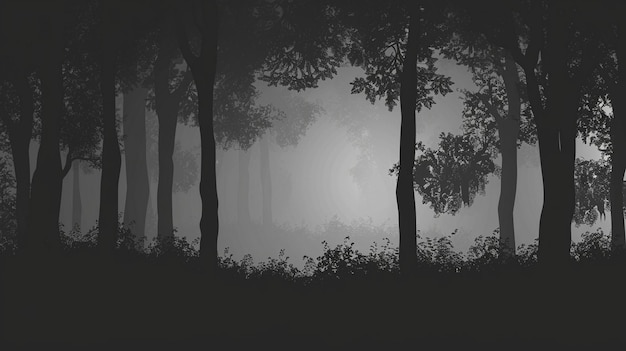 Photo mysterious black and white foggy forest silhouette gradient image