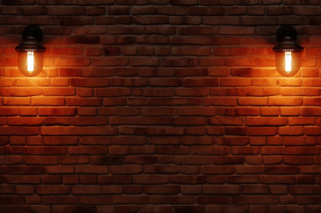 Mysterious brick wall with dual lights framed by soft glow generative ai