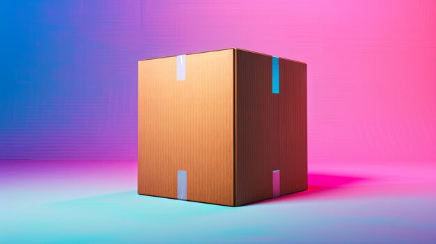 Photo mysterious cardboard box on colorful background