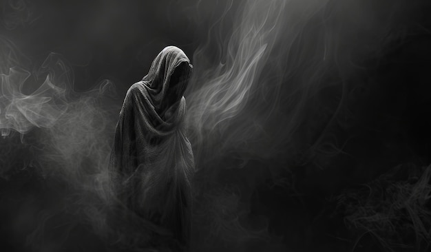 Mysterious cloaked figure in the fog The concept of secrecy and the supernatural