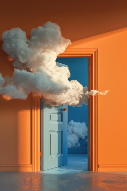 Foto una nube misteriosa che galleggia da una porta aperta adatta a vari concetti e disegni