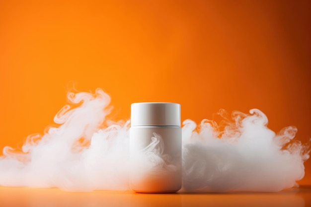 Photo mysterious cosmetic product mock up in dramatic smoke