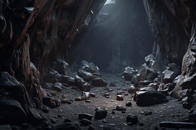 Mysterious dark cave interior