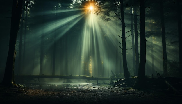 Фото Таинственный темный лес жуткая красота в природе, созданная ии