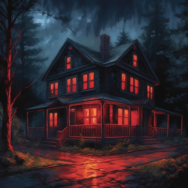 Mysterious dark house at night