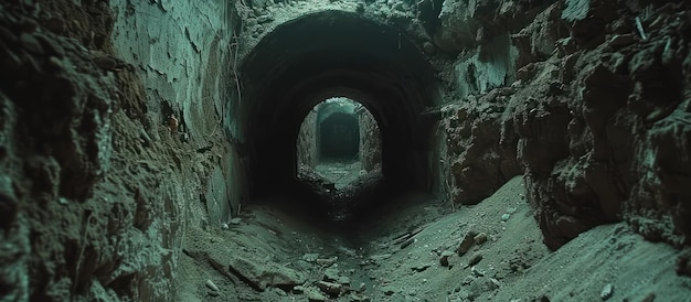 Foto misterioso tunnel buio con una luce luminosa