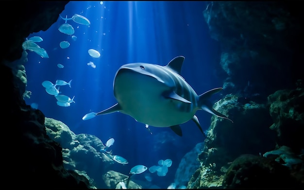 Photo the mysterious deep sea with bioluminescent creatures illuminating the darkness