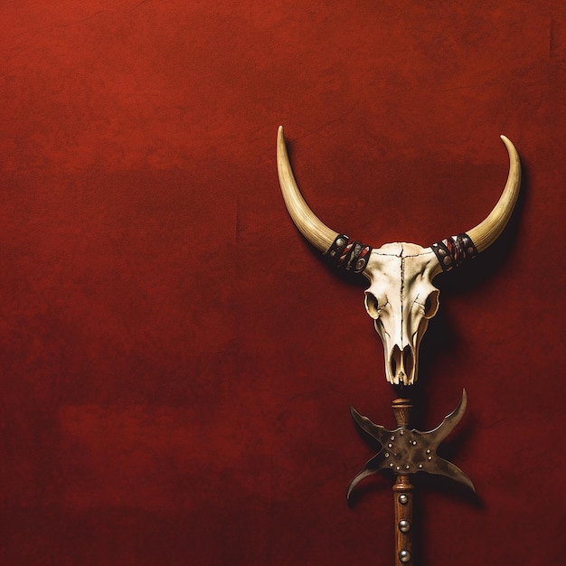 Photo a mysterious display of a horned skull and ancient and mysterious