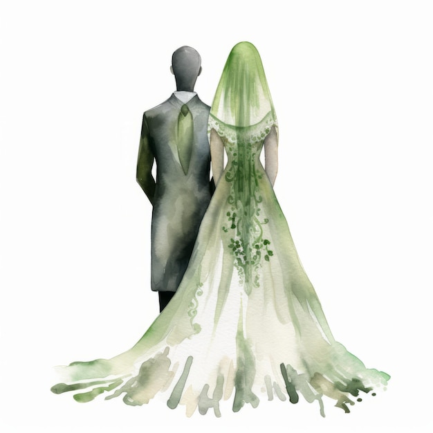 Mysterious elegance green wedding watercolor illustration