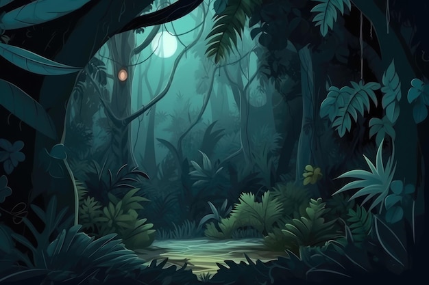 Mysterious and Enchanting Jungle at Night