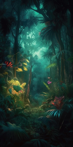 Mysterious and Enchanting Jungle at Night