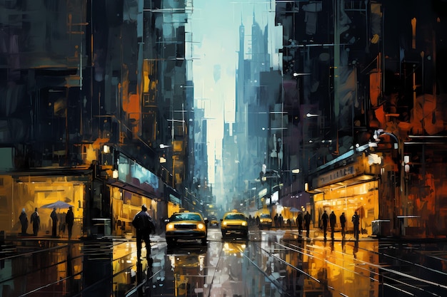 Mysterious fantastic night city Oil painting in impressionism style Horizontal composition