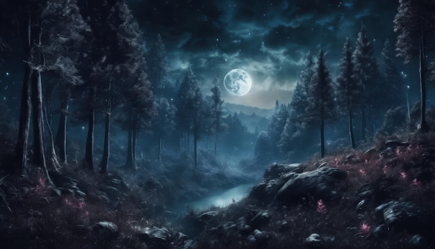 Mysterious Fantasy Dark Night of The Forest behang