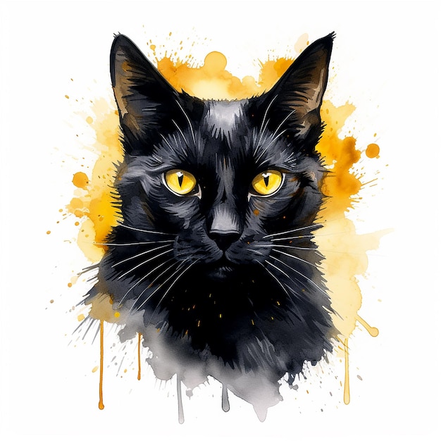 Mysterious Feline Gaze Black Cat with Yellow Eyes