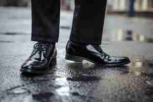 Photo the mysterious figure in black leather shoes an enigmatic encounter ar 32