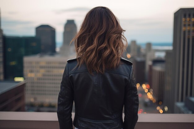 Mysterious Figure in Leather Jacket on Rooftop