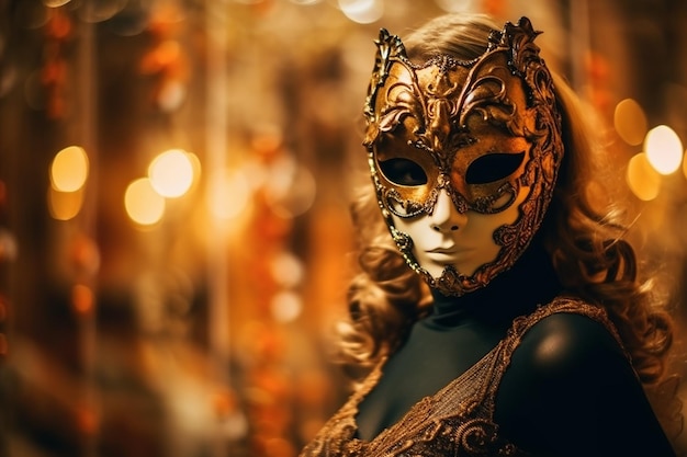 a mysterious figure wearing a mask at a masquerade AI generation