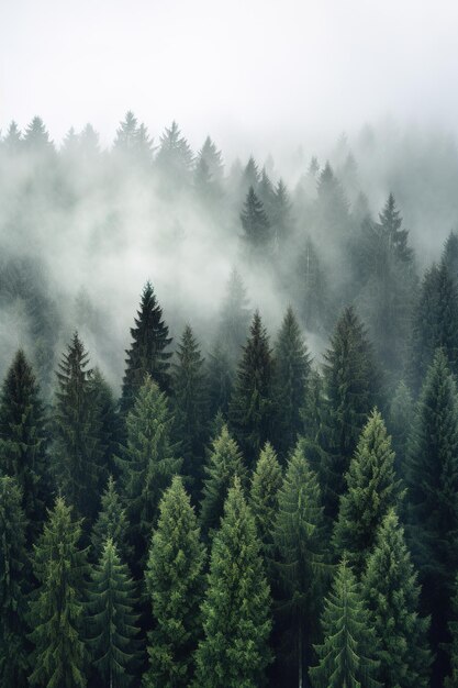 劇的な色の霧がかかる神秘的な森