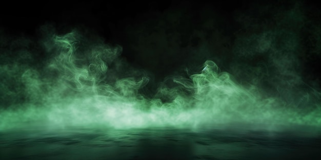 Photo mysterious green fog floating above dark water surface at night