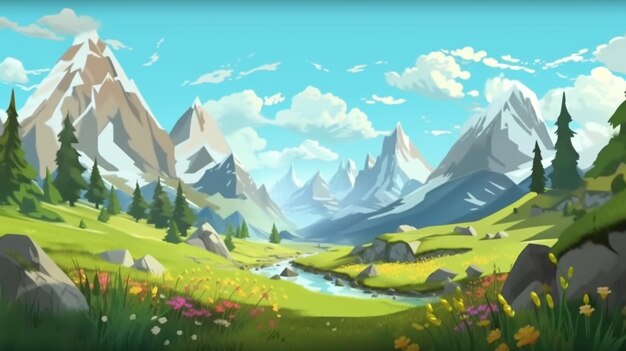 Mysterious landscape of majestic mountains in spring Ai Generative