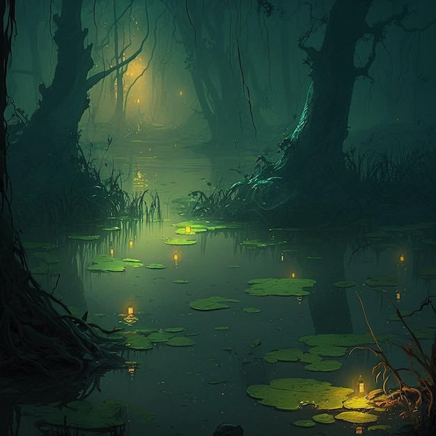 Mysterious lanterns in the swamp