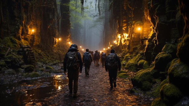 写真 謎めいた石灰岩の洞窟の探検