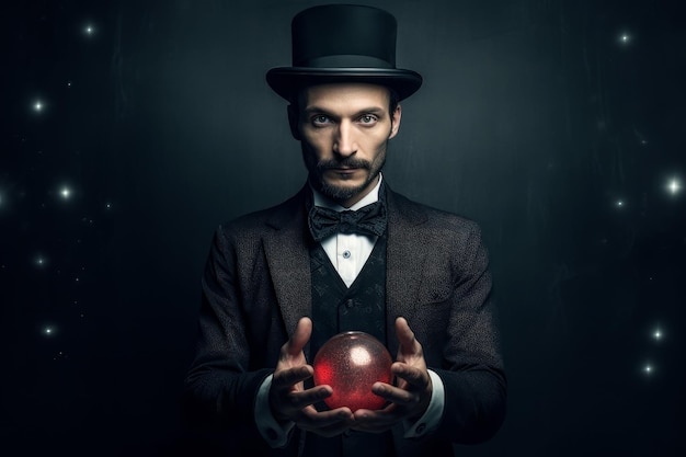 Photo mysterious magician with top hat scene generate ai