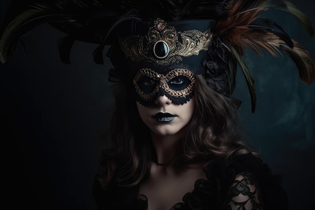 Mysterious Masquerade Portrait of a Woman in Gothic Style