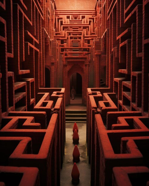 a mysterious maze made of red bricks