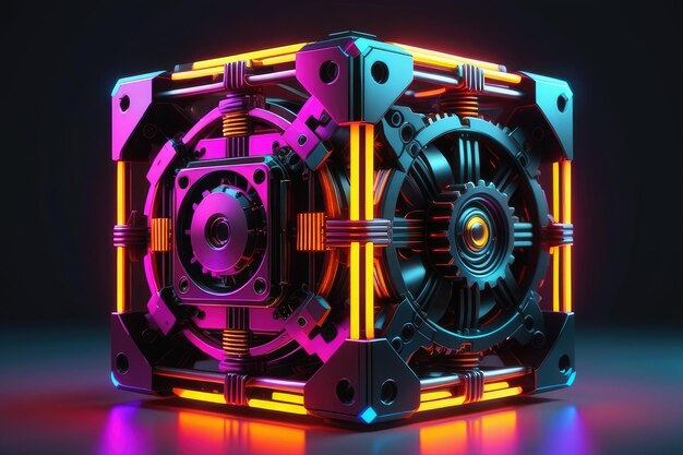 Photo a mysterious metal box with neon lights