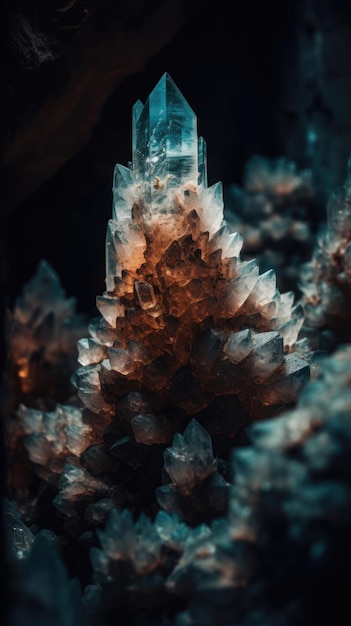 Photo mysterious mineral formations in a symmetrical cave