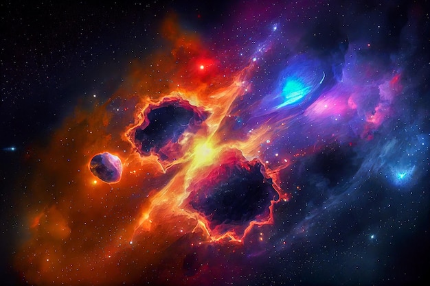 Mysterious multicolored nebula in space Generative AI