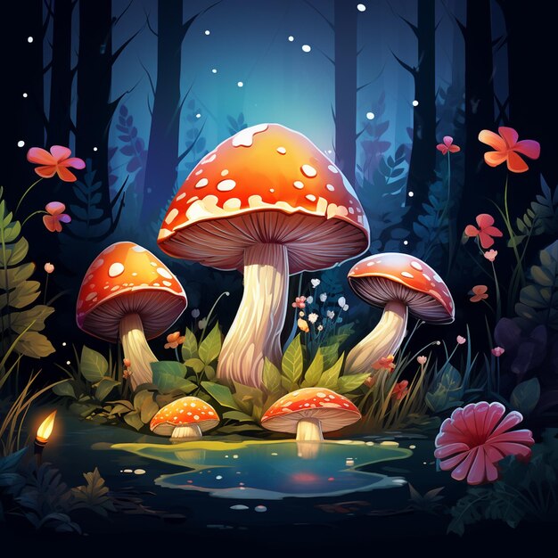 mysterious mushrooms in the forest