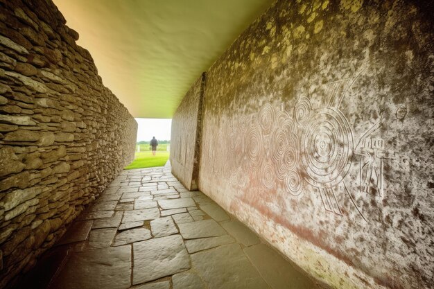 Mysterious Neolithic burial mound in Newgrange Ireland generative IA