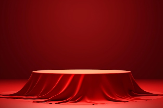 Mysterious object under abstract red podium cover textured 3D