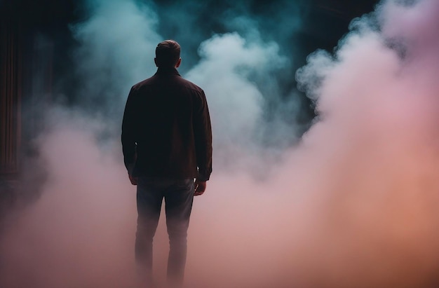 Mysterious person in a colorful smoke background