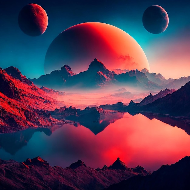 Mysterious planet fantasy and Science fiction planet wallpaper generative ai