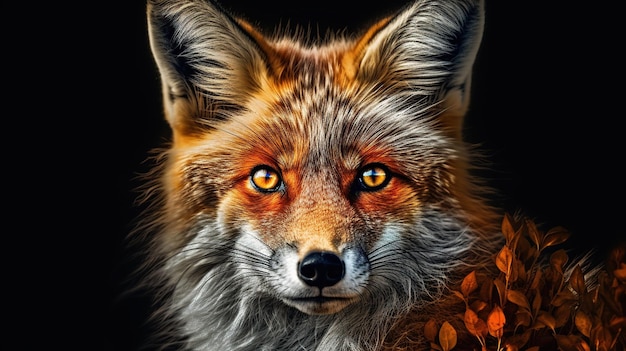 Mysterious red fox Generative AI