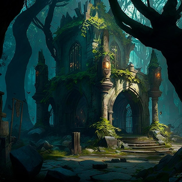 Mysterious ruins in the forest