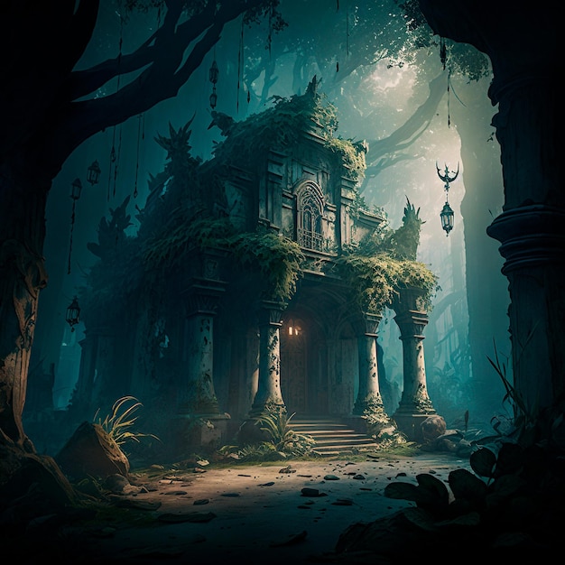 Mysterious ruins in the forest