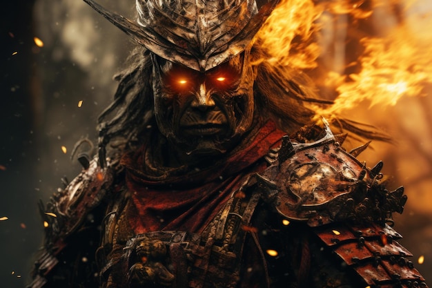 Mysterious Samurai fire closeup Generate Ai