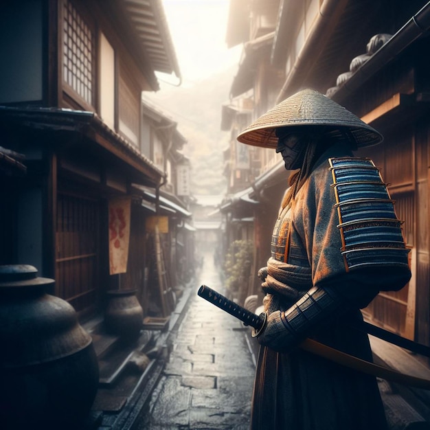 Mysterious Samurai In the narrow street