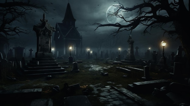 Mysterious And Scary Graveyard At Night A Horror Game In Cemetery