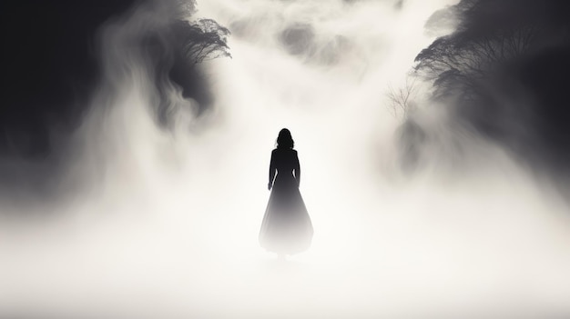 Mysterious Silhouette Gothic Digital Art Of A Woman By A Waterfall