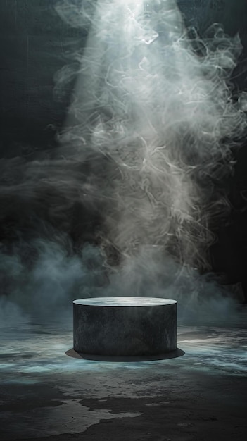 Mysterious smoke swirling around a circular platform Mystery magic Design for thriller book cover