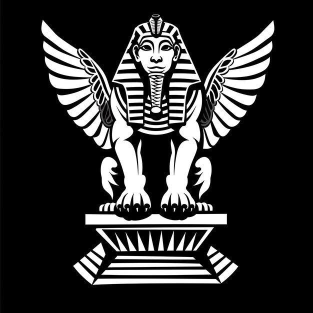 Mysterious Sphinx Enclave Seal Logo met een Sphinx die rust op Creative Logo Design Tattoo Outline